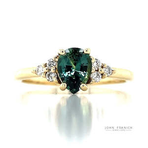 Jewellery Sapphire: 'Steph' 9k Yellow Gold 0.81ct Teal Sapphire & Diamonds Ring