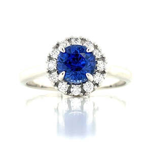 Jewellery Sapphire: 'Caryle' Platinum 1.41ct Blue Sapphire & Diamonds Cluster Ring