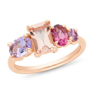 Gemstone Jewellery: 9k Red Gold Morganite, Pink Sapphire, Pink Amethyst & PinkTourmaline Ring
