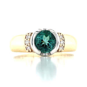 Gemstone Jewellery: 'Laken' 9k B/Tn 0.85ct Green Tourmaline & Diamonds Ring
