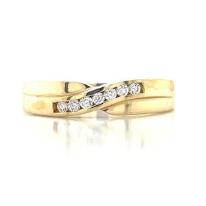Anniversary Rings: 9k Yellow Gold Crossover Diamonds Channel Ring