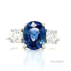 Jewellery Sapphire: 'Rosie' Platinum 3.10ct Oval Blue Sapphire & Diamonds Ring