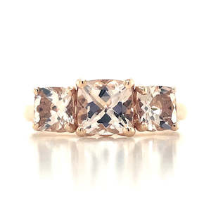 Rings Three Stone: 'Ashem' 9k Rose Gold 2.01ct Cushion Morganites Trio Ring