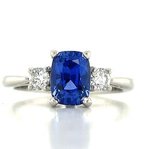 Rings Three Stone: 'Reverie 2' Platinum 2.20ct Cushion Sapphire & Diamonds Ring