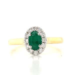 Jewellery Emerald: 9K Bi/Tne Emerald & Diamond Ring