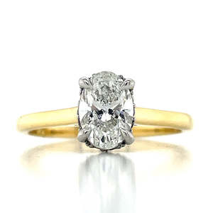 Engagement Rings: 'Luciana' 18k Yellow Gold & Platinum 1.00ct G SI2 Oval Diamond Hidden Halo Ring