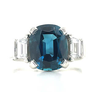 Engagement Wedding Rings: 'Ahava'Platinum 3.36ct Cushion IndicoliteTourmaline & Trapezoid Diamonds Ring