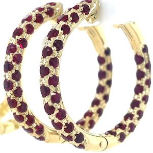 Jewellery Ruby: 9k Yellow Gold 4.75ct Ruby Hoop Earrings