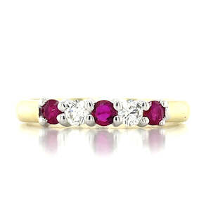 Jewellery Ruby: 9k B/Tn 3=0.31ct Rubies & 2=0.18ct Diamonds Ring