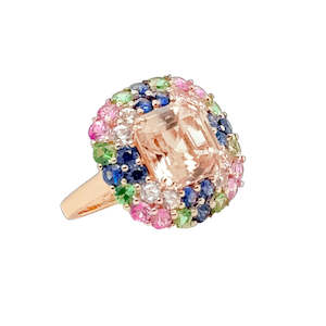 Rose Gold Collection: 9k Rose Gold Morganite Cluster Ring w Sapphires