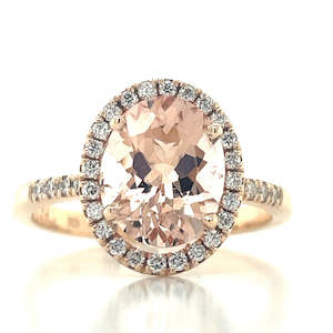 Rose Gold Collection: 9k Rose Gold 2.15ct Oval Morganite & Diamonds Cluster Ring
