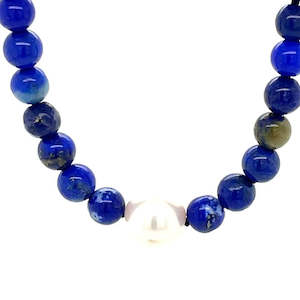 Lapis Lazuli Beads & White FW Pearls Necklace