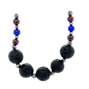 Gifts Under 500: Baroque FW Pearl, Garnet,Lapis Lazuli & Lava Bead Necklace
