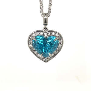 Necklaces Pendants: 'Valentina' Platinum 6.81ct Heart Blue Zircon & Diamonds Pendant