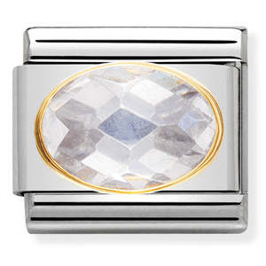 Nomination Composable Classic Faceted Oval CZ St/Steel, 18K YG White Charm