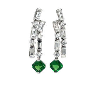 18k White Gold Tsavorite Garnet & Diamond Drop Earrings
