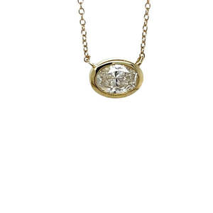 Necklaces Pendants: 9k Yellow Gold 1.03ct LG Oval Diamond Necklace