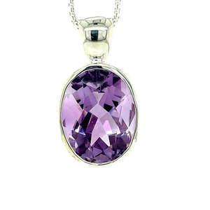 Stg Silver 16x12mm Oval Amethyst Pendant