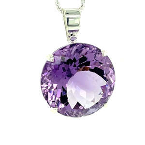 Necklaces Pendants: Stg Silver 18mm Round Amethyst Pendant