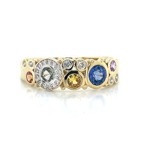 Jewellery Sapphire: 9k Yellow Gold 0.73ct MultiColour Sapphires & Diamonds Ring