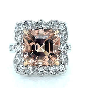 18k White Gold 7.33ct Morganite & Diamonds Cluster Ring