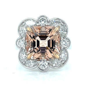 Gemstone Jewellery: Platinum/18k White Gold 7.15ct Morganite & Diamonds Cluster Ring