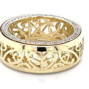 Engagement Wedding Rings: 9k Yellow Gold Cut Out Spinner Ring Diamond Sides