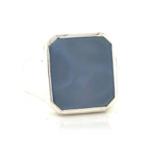 Mens Jewellery: Stg Silver Octagonal Blue Opal Ring