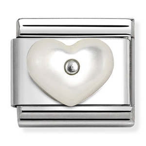 Nomination Synth.WHITE MOTHER OF PEARL Heart Charm