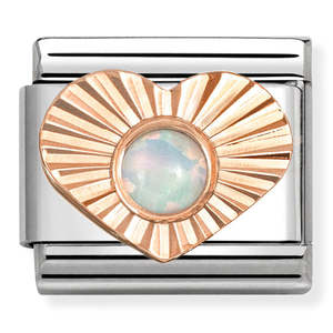 Rose Gold Collection: Nomination Etched Heart & White Opal Charm