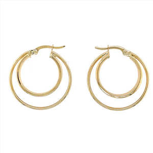 9K Yellow Gold Double Circle Hoop Earrings