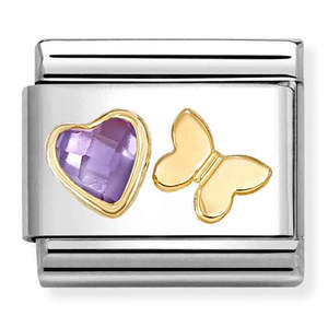 Nomination Purple CZ Heart And Butterfly Charm