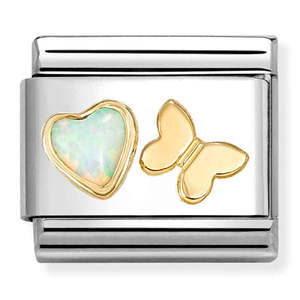 Nomination White Opal Heart and Butterfly Charm