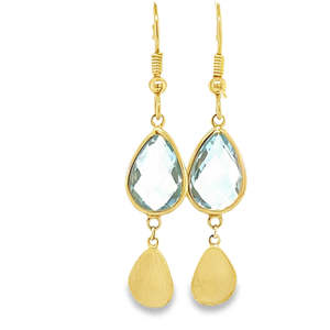 18k Yellow Gold Sky Blue Topaz Drop Earrings