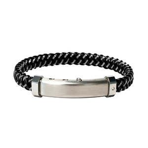 Borsari Gioielli Montecarlo Black Leather, St/Stl Wire & Diamond Bracelet