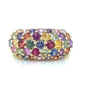 Rings: 9k Yellow Gold Multi Colour Sapphires Dome Ring