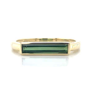 9k Yellow Gold 0.78ct Baguette Green Tourmaline Ring