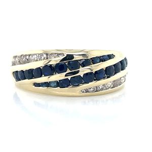 9k Yellow Gold Sapphire & Diamond Channel Band Ring
