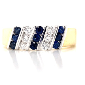 9K B/Tne Sapphire & Diamond Diagonal Channel Ring