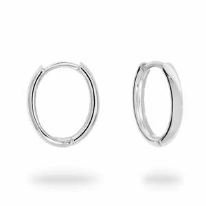 9k White Gold Oval Huggie Hoop Earrings