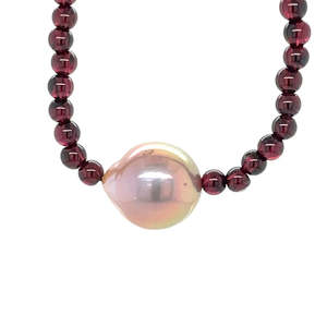 Gifts Under 500: 'Boyana Sunset" Garnet (4mm x 108) & 13-14mm Baroque Pearl Necklace