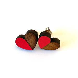 New: Split Heart Rimu Earrings - studs
