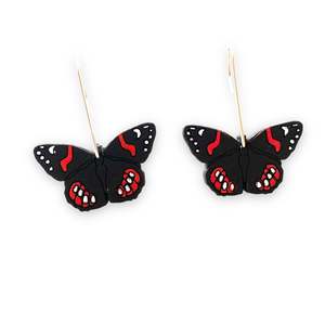 :Red Admiral (Kahukura) Rimu earrings