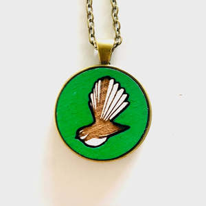 Necklaces Brooches: NEW! Fantail Piwakawaka Rimu Necklace - Green