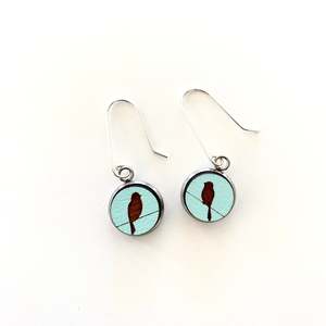 Bird Feathers: Rimu Birds on a Wire Earrings - STERLING SILVER