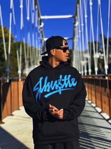 Teal × Royal Appliqué Graffiti Stitch Hoody – Black (AS Colour Relax Hood)