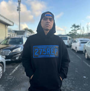 275REP Number Plate Hoody – Blue on Black (On ON Blank)