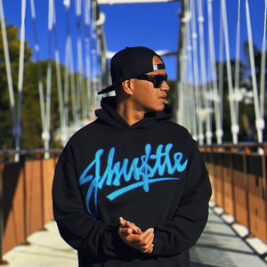 J-Hustle Teal & Royal Graffiti Appliqué Hoodie – Black
