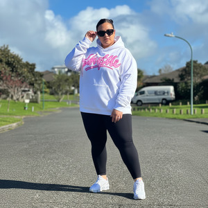 J-Hustle Pink Graffiti Appliqué Hoodie – White