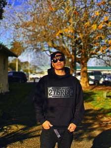 Hoodies: J-Hustle 275REP Appliqué Embroidery Hoodie – Black